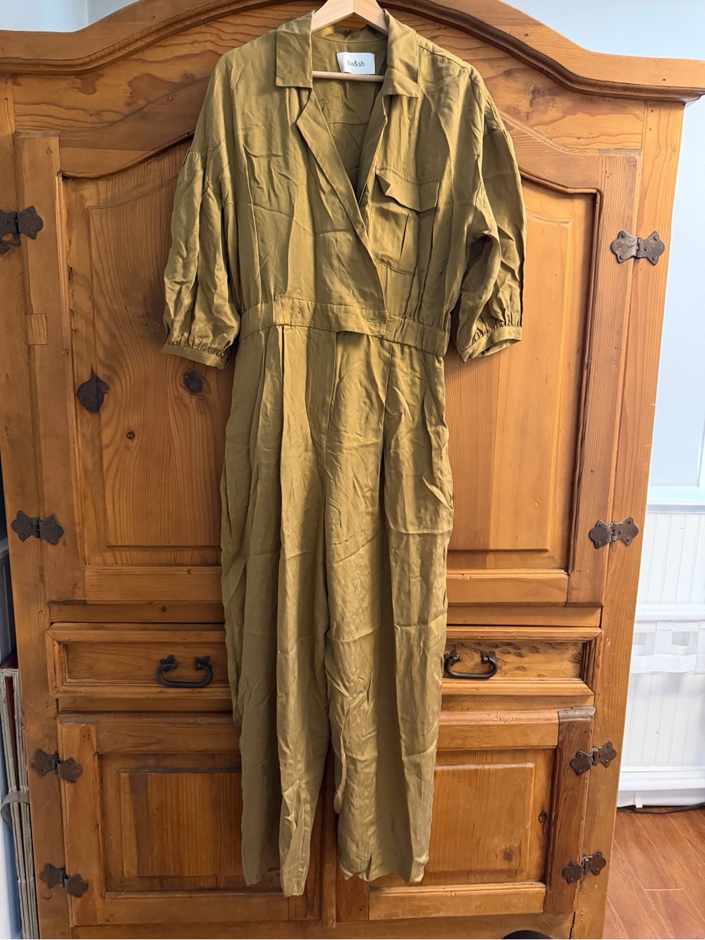 ba&sh Olive Green Long-Sleeve Wrap-Front Dress